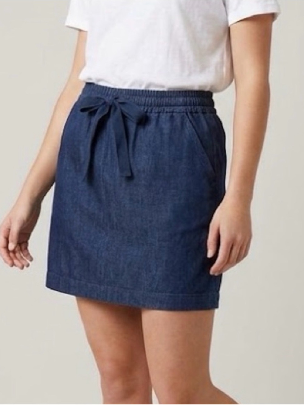 NWOT Ann Taylor Dark Blue Drawstring Linen Blend Mini Skirt, Women’s Size Small